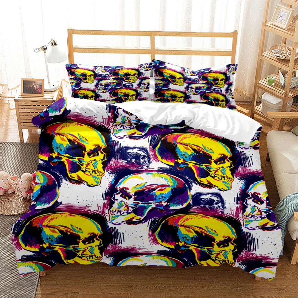 Mysterious Colored Skeleton Digital Print Polyester Bedding Sets Child Kids Covers Boys Bed Linen Set For Teens Quilt cover Set
