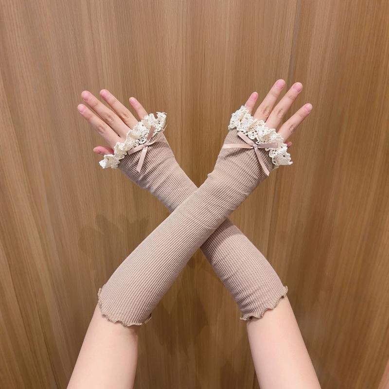Sunscreen Lace Bow Warm Ruffle Arm Sleeves For Women Sweet Cuff Elbow Fingerless Long Sleeves Costume Accessories