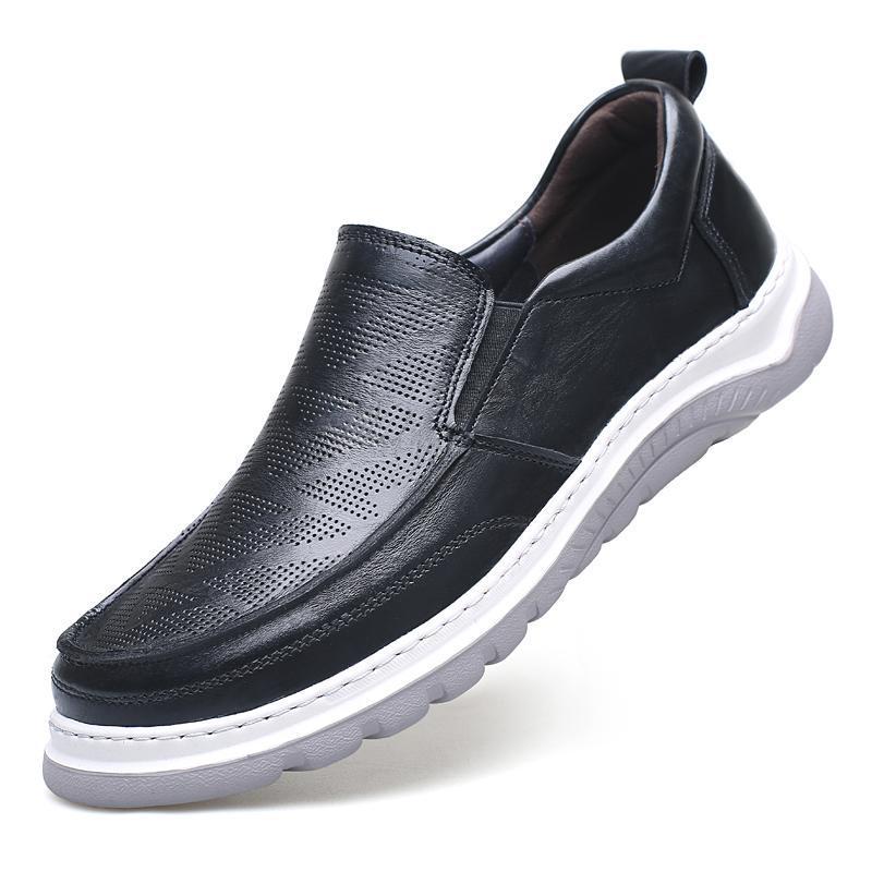 2025 Fashionable Versatile Cowhide Leather Loafers for Men 41 чёрный