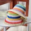 Reba Wind Rainbow Handmade Straw Bucket Hat Women's Summer Small Fresh Seaside Fashion Sunshade Sunscreen Hat Tide