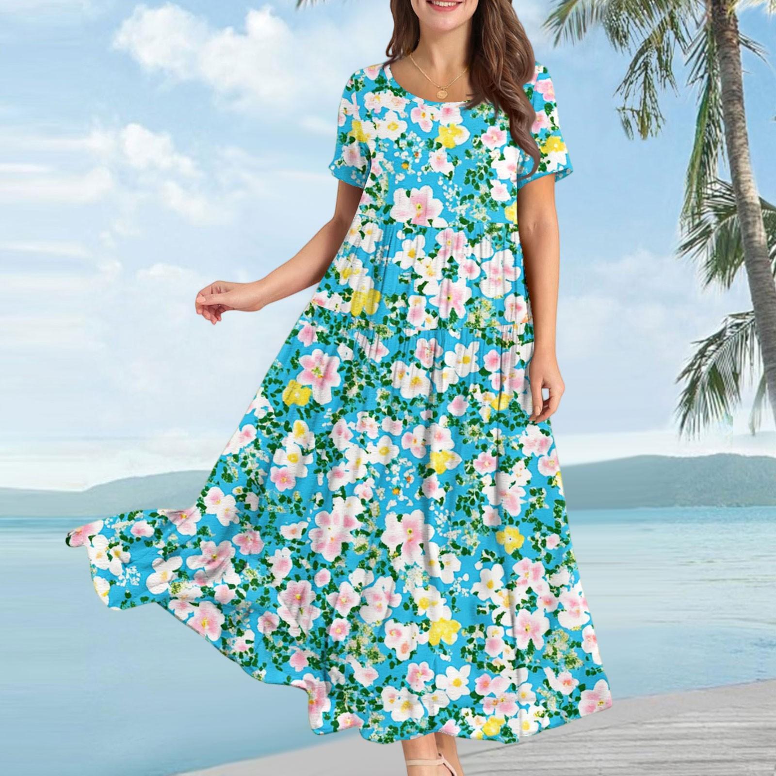 

Женское повседневное свободное платье с коротким рукавом и бохо-цветочным принтом S