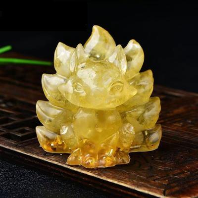 Chinese Style Nine Tailed Fox Ornament Natural Resin Crushed Stone Lucky Fox Decoration Ornament For Home Table Car Bar Counter