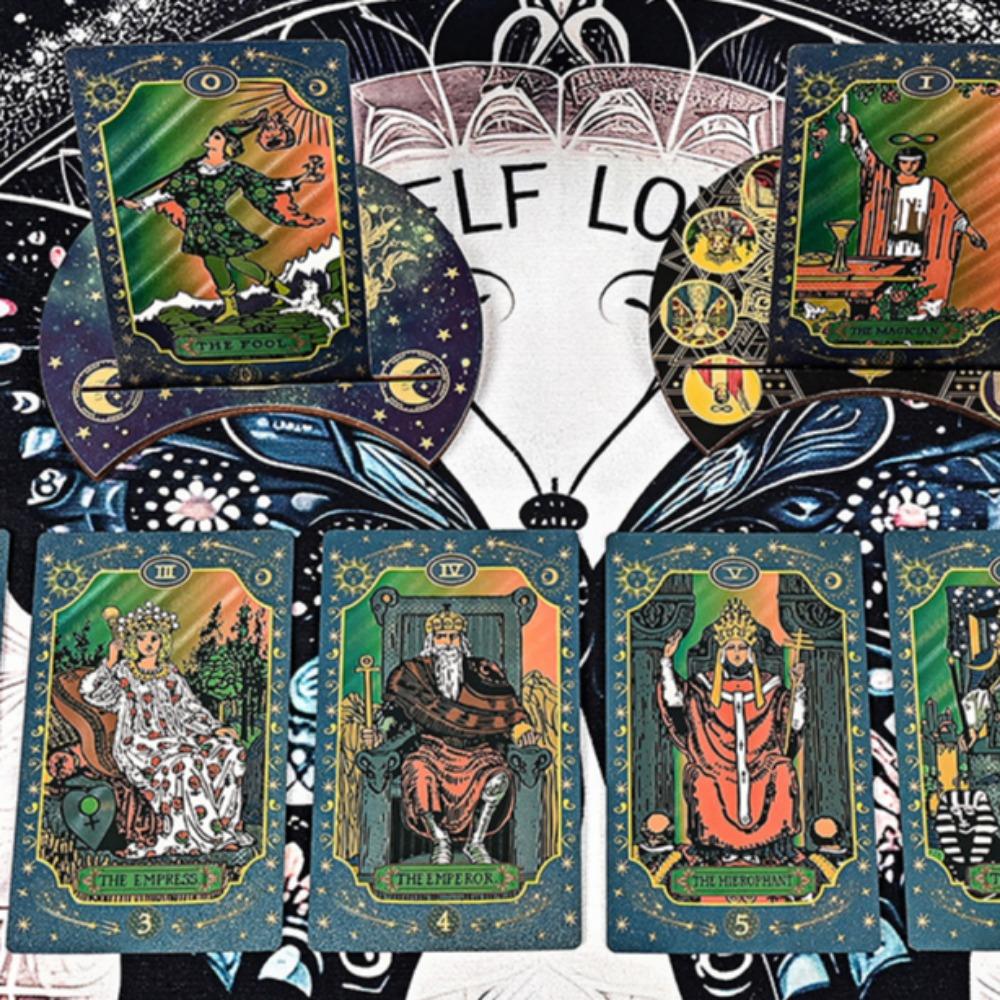 Blue Moon Smith Waterproof Gold-Foil Tarot Cards 12*7cm - Divination Deck with Metallic Finish, Mystic Design 78 Pcs Cards