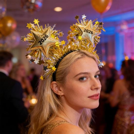 Haarreif Goldenes Design 2026 Neujahrs-Stirnband Partydekoration Foto-Requisite Silvestergeschenk Feierzubehör