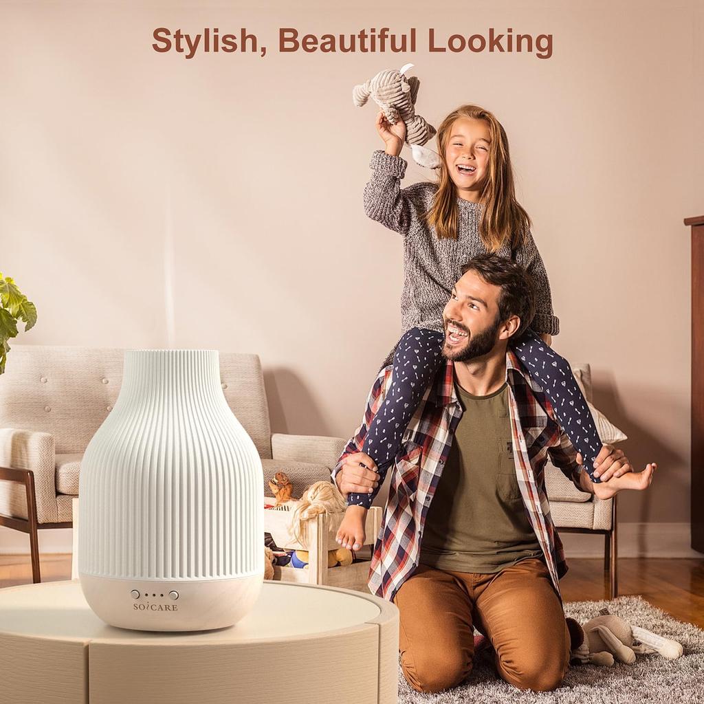 SOICARE Elegant Ceramic Diffuser for Essential Oils with Solid Wood Base,Stone Aromatherapy Essential Oil Diffusers for Home Office Room Decor Gift