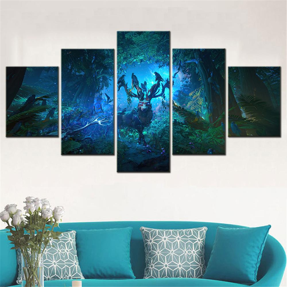 Fantasy Forest Deer Animal Wall Art Canvas Set - Nature Home Decor Modular Paintings for Living Room Decoration Interior Poster