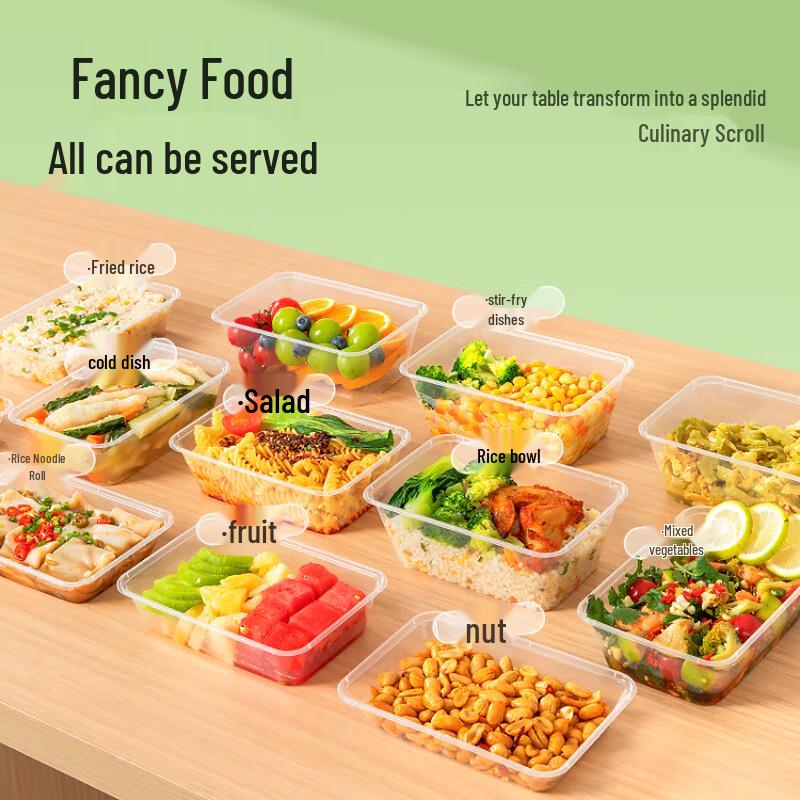 Kaiman 750ml Rectangular Disposable PP Food Containers with Lids