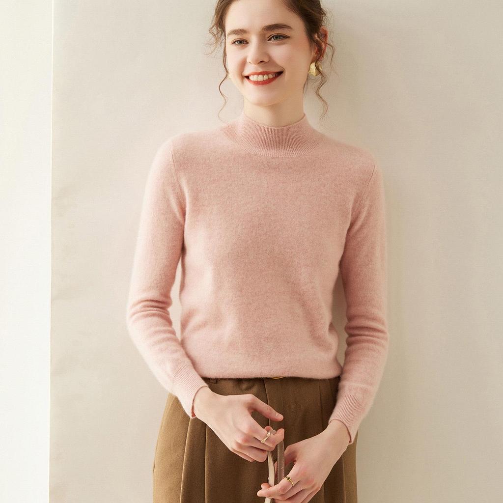 Women's Cashmere Half-High Neck Loose Knit Shirt - Soft Warm Style for Autumn/Winter