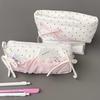 Cute Polka Dot Bow Pencil Case White With Pink Accessories Large Capacity Zipper Pencil Bag School Supplies Student Stationery