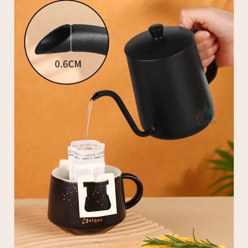 600ml cafea turnare peste ibric din oțel inoxidabil capac negru cafenea oală espresso accesoriu apă picurare lung gât de lebădă instrumente ibric de cafea