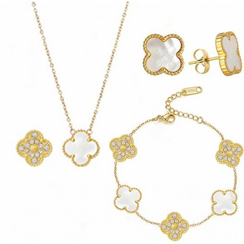 Four-leaf Clover Necklace Bracelet and Earring Set Titanium Steel Colorfast Five-flower Bracelet