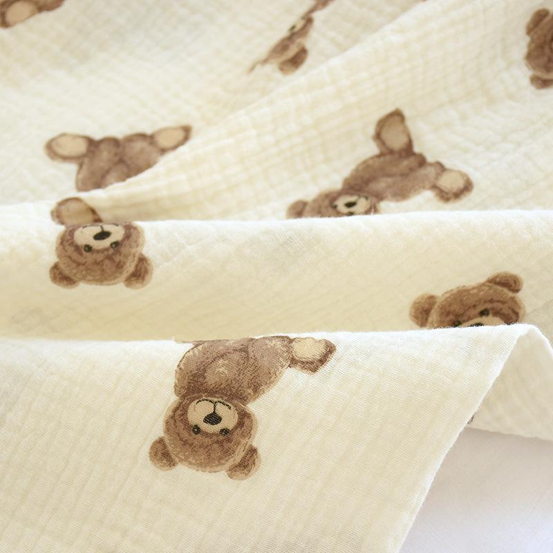 Women's Long-sleeved Trousers 100% Cotton Pajamas Double-layer Gauze Loungewear Crepe Breathable Cartoon Bear Print Pyjamas