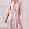 Summer new women's clothing V-neck loose five-quarter sleeve printed dress women