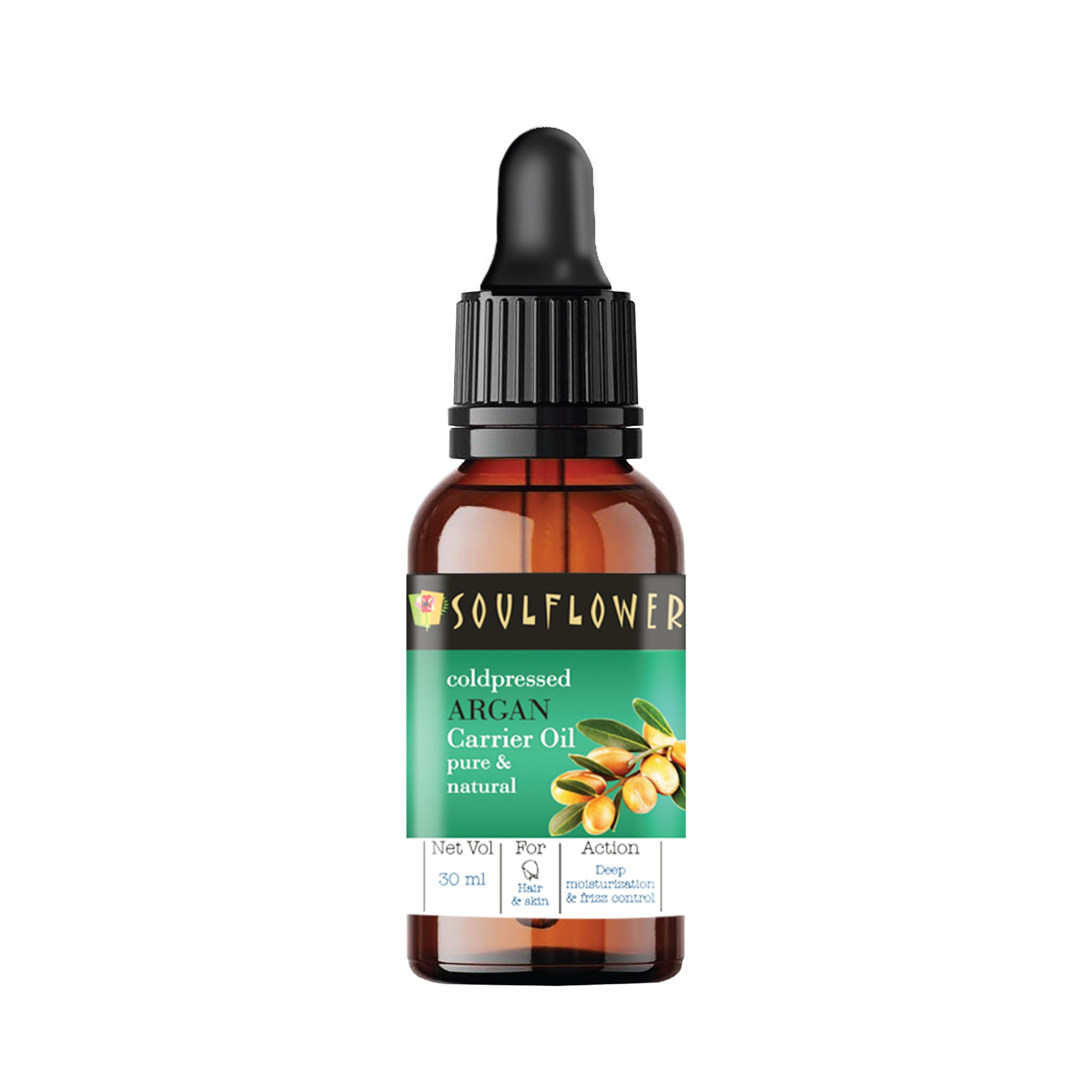 Soulflower Moroccan Argan Oil for Light Oil for styling for Frizzy, Dry & thin hair, Hair Growth, Hair Fall Control for Men & Women |100% Pure, Orga