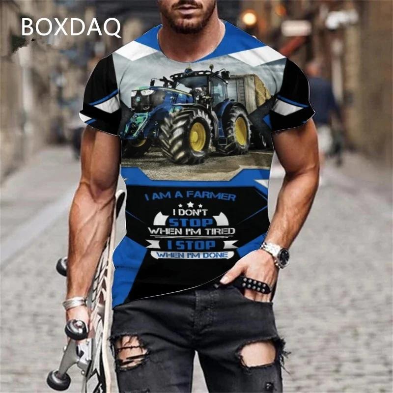 Camisetas de Tractor para Hombre Manga Corta Cuello Redondo Estampado 3D Coche Granjero Herramientas Deportes Camiseta