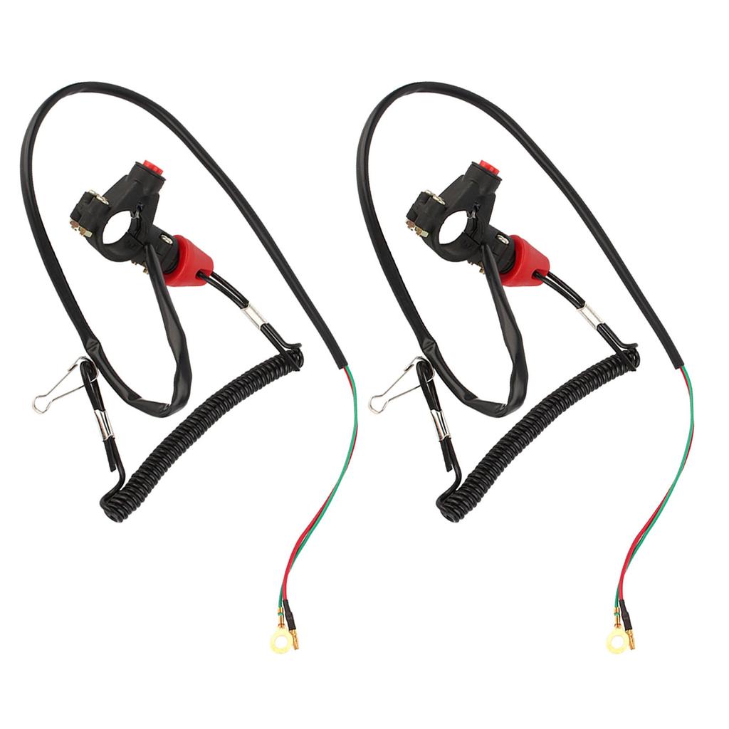 2pcs Motorcycle Tether Engine Kill Switch with Lanyard For 22mm Handlebar ATVs Riding Mowers Outboard Engines