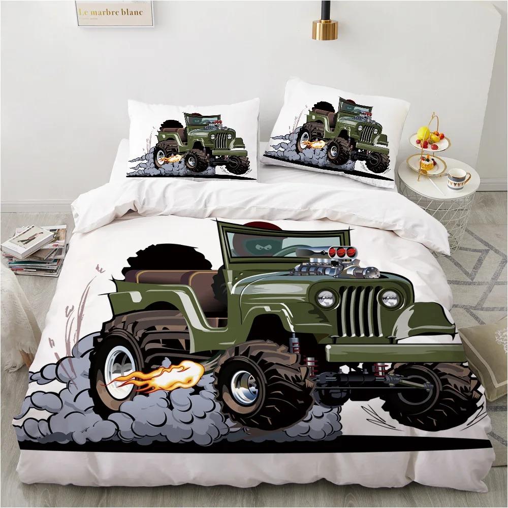 Boys Cartoon Car Bedding Set Full Construction Vehicles Comforter Cover Kids Cartoon Machinery Truck Soft Polyester Duvet Cover