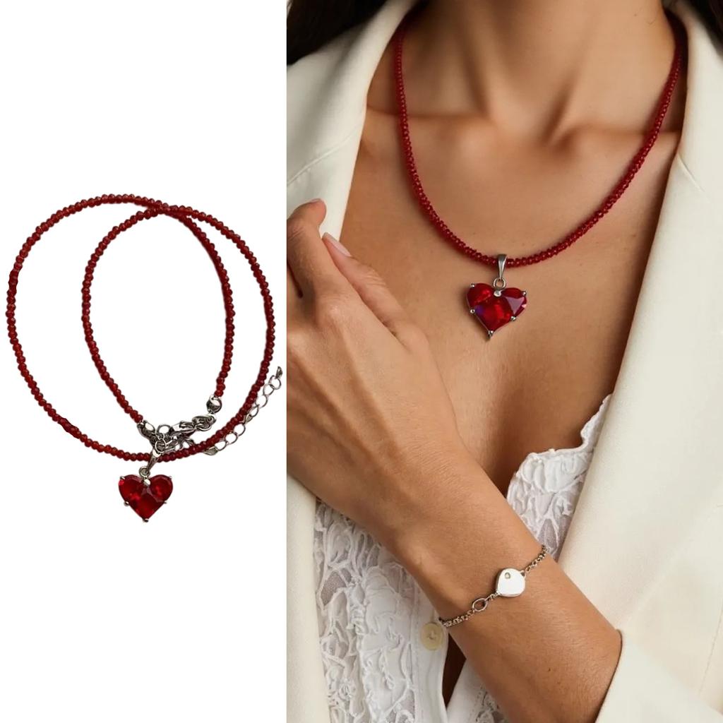 Elegant Heart Shaped Necklace With Cubic Zirconia Accent Special Gifts for Anniversary Valentines Day Casual Wear