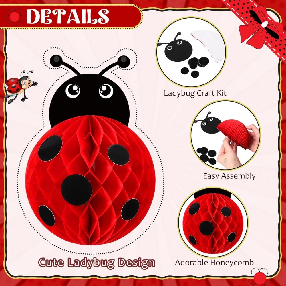 4pcs Ladybug Party Decorations Ladybug Love Bug Honeycomb Craft Kit Lady Bug Table Decor Honeycomb Centerpieces Love Bug Table Topper