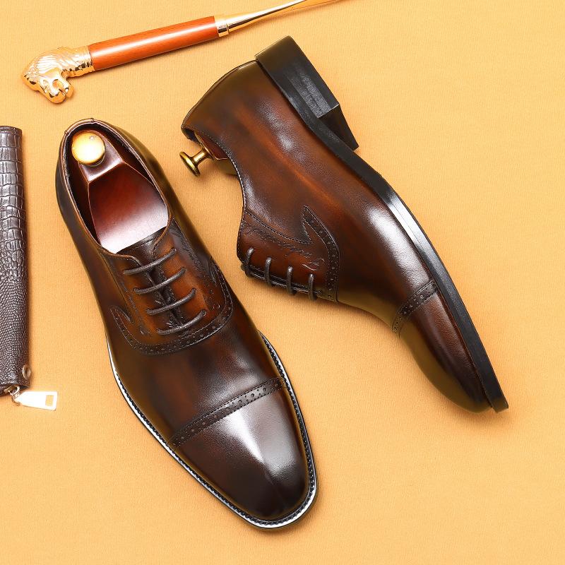 Luxury Dress Shoes Men's Genuine Leather Italian Wingtip Oxfords Brogue Business Wedding Formal Shoes For Men