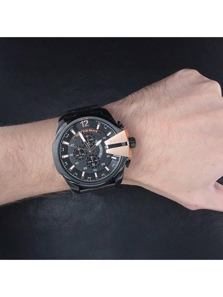 Fashionable men's quartz watch DZ4309 51mm black rose gold circular dial stainless steel wristwatch