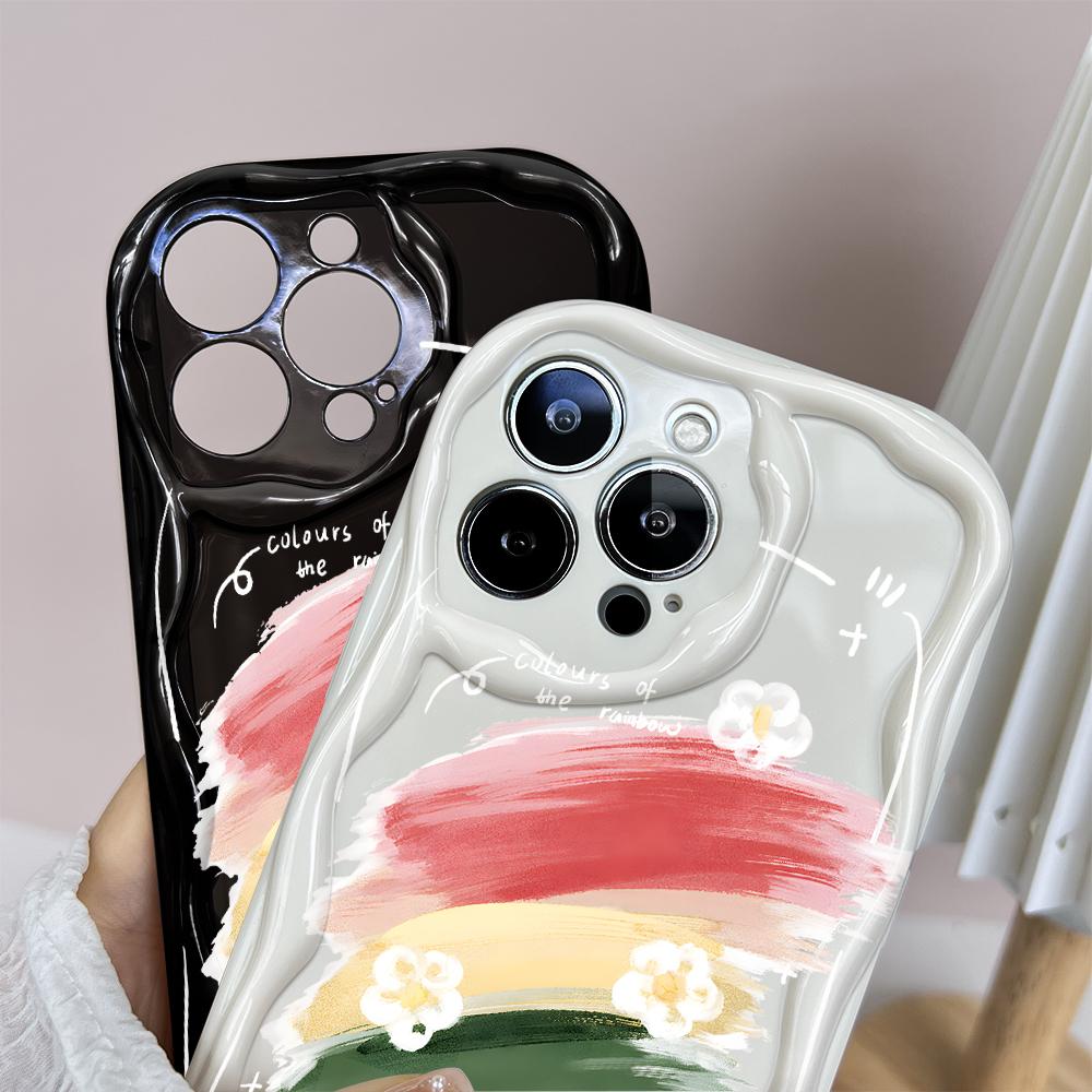 Cartoon Pattern Cream Texture Casing Wavy Edge Soft Silicone Cover Phone Case for IPhone Samsung Huawei Honor Xiaomi Redmi Infinix Tecno