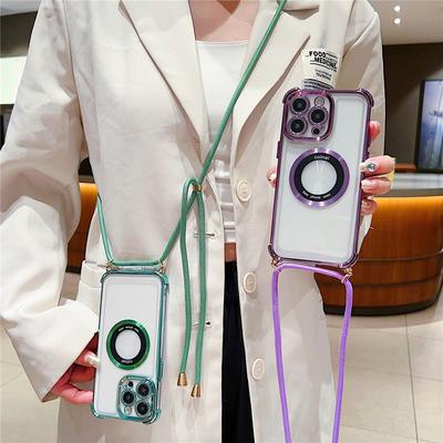 Luxury Plating Clear Crossbody Necklace Lanyard Magnetic For Magsafe Case pro iPhone 14 Pro Max 13 12 11 Plus Airbag Armor Cover