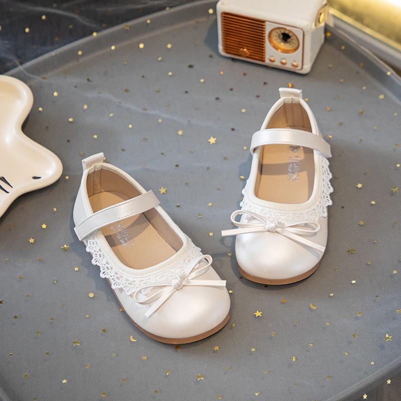 Spring Girl's Princess Shoes Frilly Pink Beige Children Flats Sweet Plain-colored Party-perfect Toddler Kids Leather Shoe 22-31