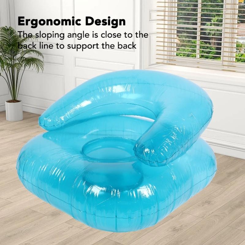 Inflatable Sofa PVC Transparent Ergonomic Blow Up Chair For Indoor Bedroom Balcony Outdoor Garden Pool Relaxation Blue