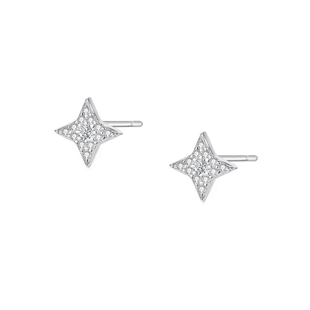 Exquisite and Niche Micro Inlaid Starry Sky Four Pointed Star Earrings for Women, with A Minimalist and Compact Design