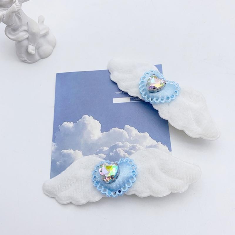 2pcs Lovely Hair Clip for Girl Plush Wing Shape Hair Barrettes with Rhinestones Heart Decals Braids Hair Clip for Girl