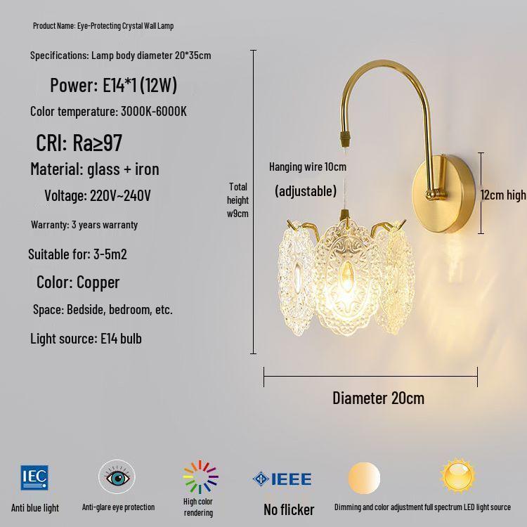 Modern Luxury French Glass Wall & Bedside Lamp for Bedroom, Corridor, and Hall