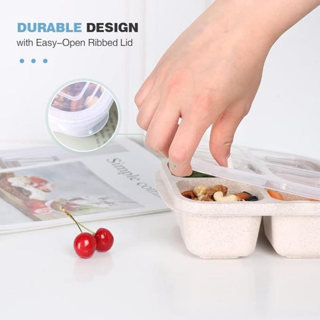 4 Pack Snack Containers, 4 Compartments Bento Snack Box, Reusable Meal Prep Lunch Containers Divided Food Storage Containers for School Work Travel