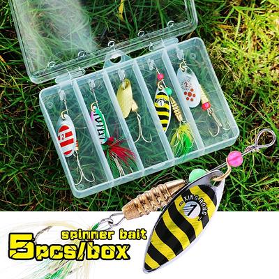 5pcs Spinner Bait Hards Metal Lure with Fishing Tackle Box  for Trout Salmon Topwater Fishing Lures