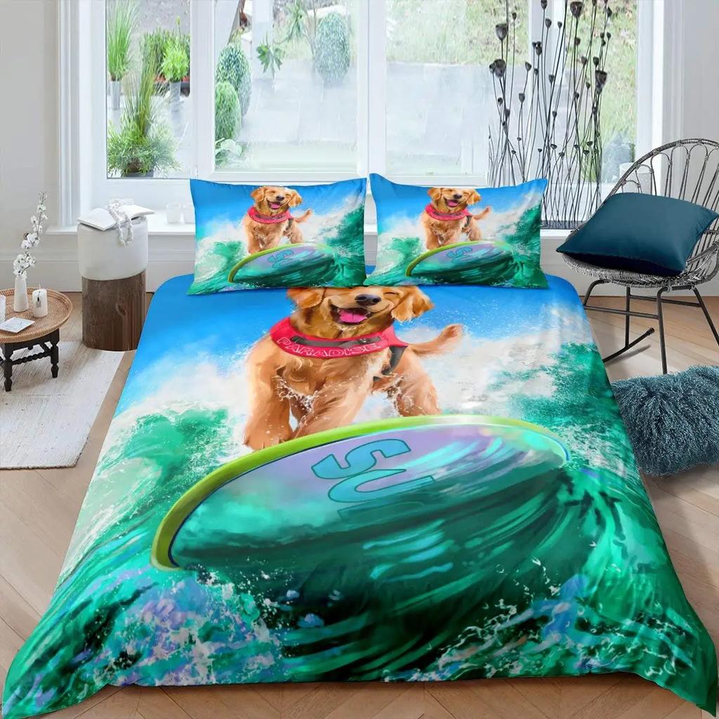 Surf Duvet Cover Set Beach Printed Hawaii Vacation Bedding Set for Adult Women Girl Tropical Botanical Polyester Comforter Cover