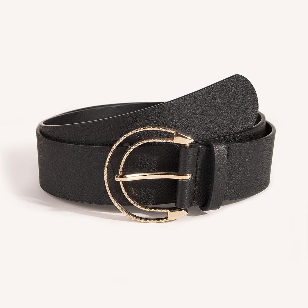Middle East New Women's Semi-circle Hollow Moon Buckle Black Simple Belt Versatile and Fashionable