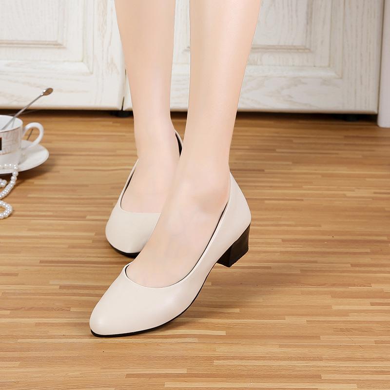 Women'S 5Cm High Heels Pumps Office Lady Women Shoes Sexy Bride Party Thick Heel Round Toe Leather Zapatillas Mujer Wedges G6