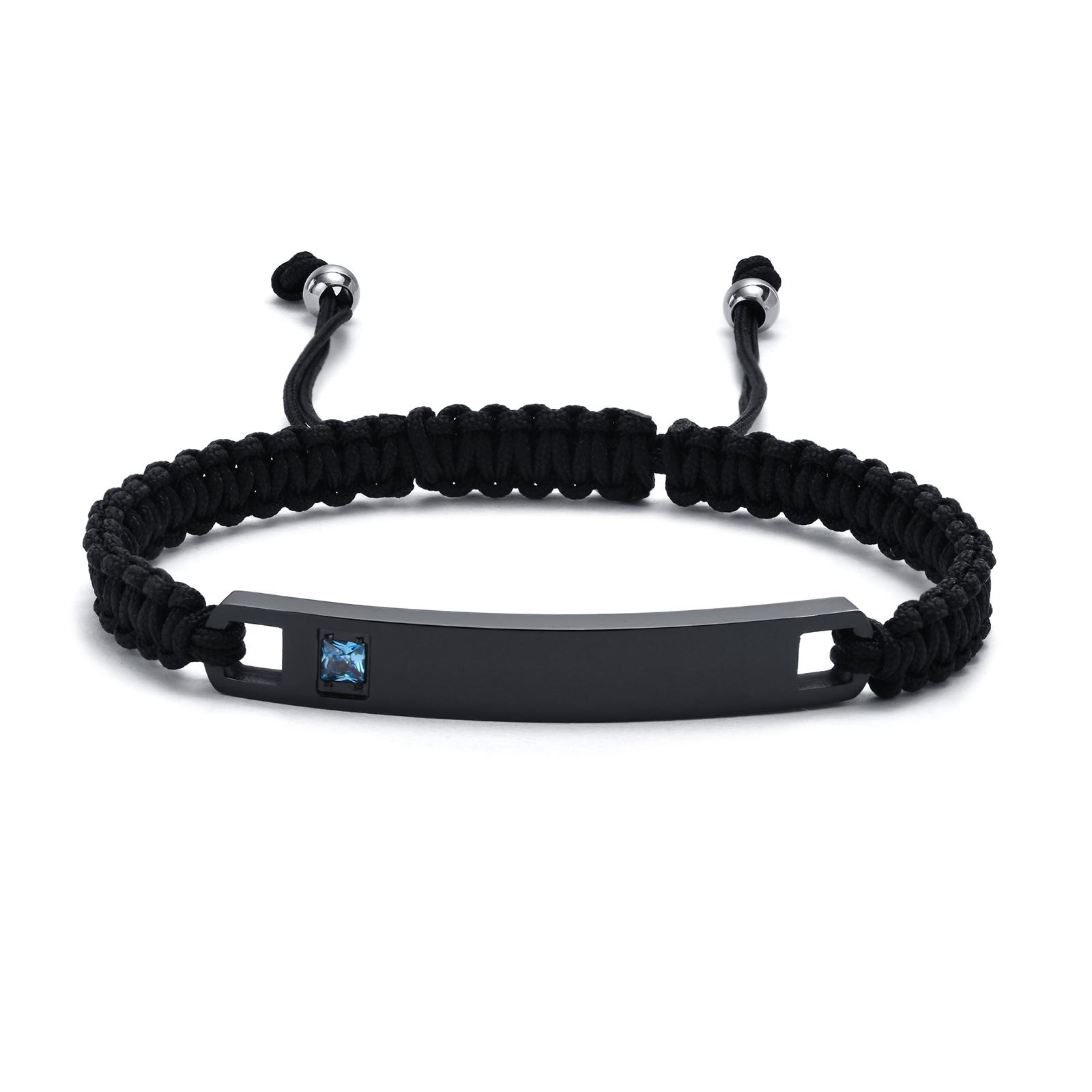 

Free Engraving Custom Name Date Couple ID Bracelet for Women Men, Adjustable Handmade Braided Rope Chain Wristband Lover Gifts