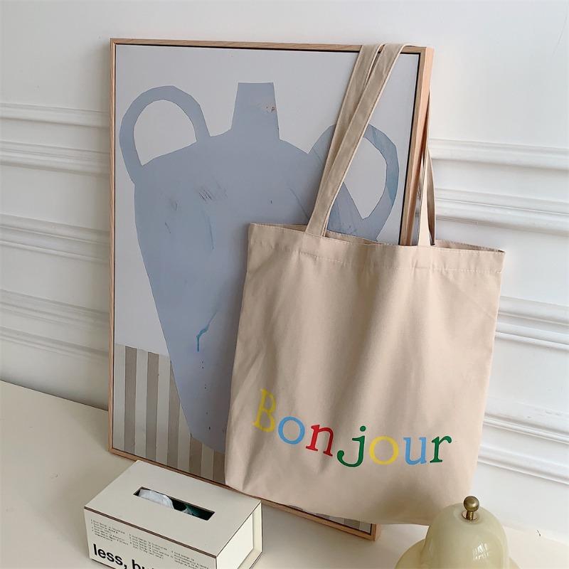 1 Canvas Bag Summer Alphabet Print Tote Bag Student Dress Book Large Capacity Literary Canvas Women's Bag