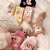 Fashion Coral Fleece Women Socks Warm Home Floor Socks Cartoon Strawberry Bear Socks Plush Mid Tube Sleep Socks