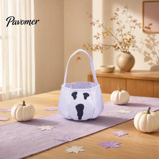 Halloween Party Decoration Cute Treat or Trick Bag with Handle for Kids, Reusable Non Decor Woven Candy Goodie Bag, Soft Handbag Basket Favors