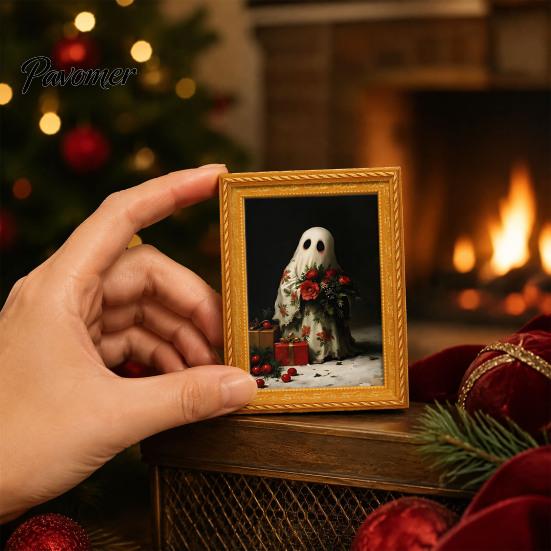 Decorative Magnets for Metal Surfaces Small Fridge Picture Frame, Funny Ghost Pattern Magnetic Vintage Photos Mini Gold Frame Refrigerator Kitchen