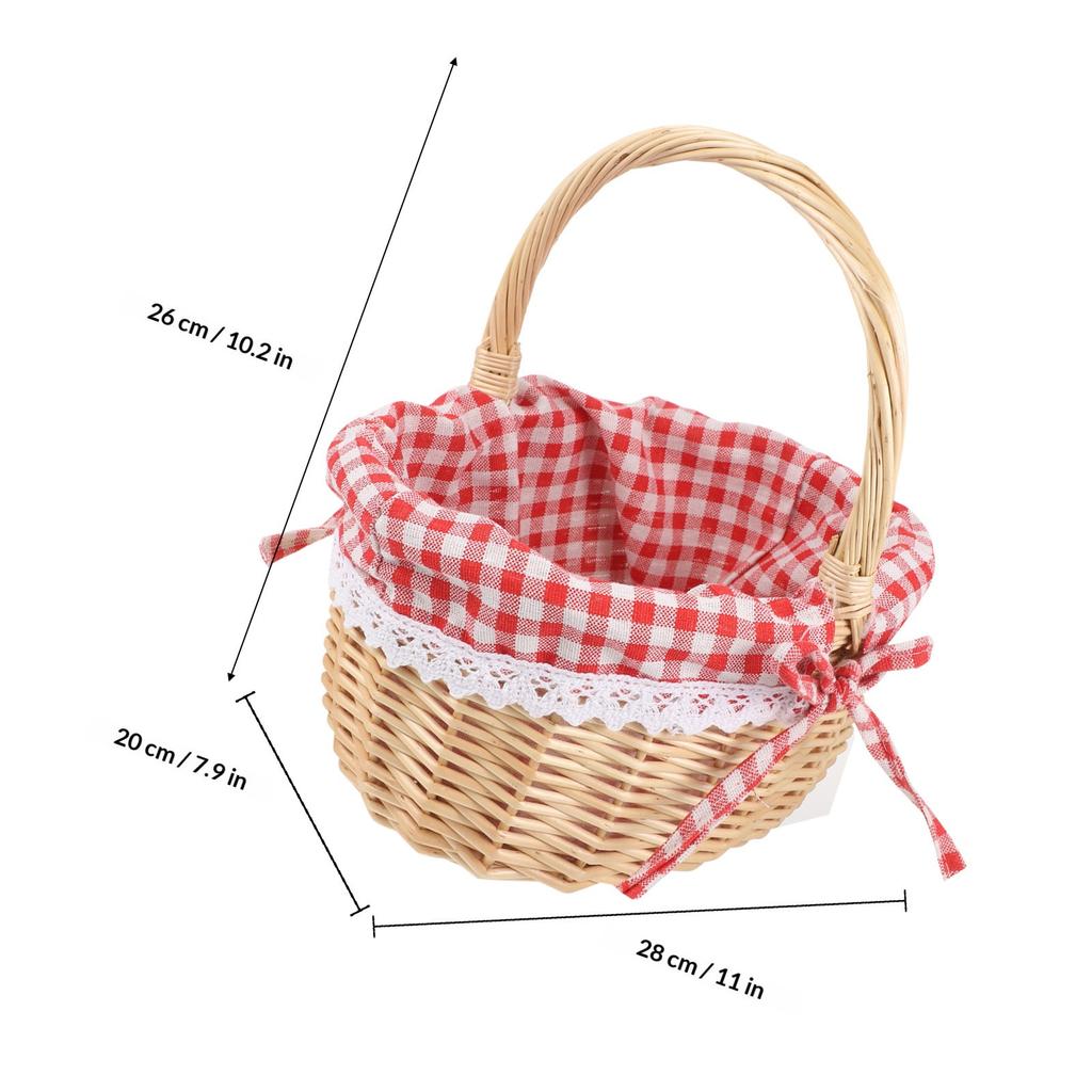 Wicker Storage Basket Red Plaid Linen Inner Handmade Fruit Vegetable Bread Storage Serving Picnic Basket Wedding Housewarming