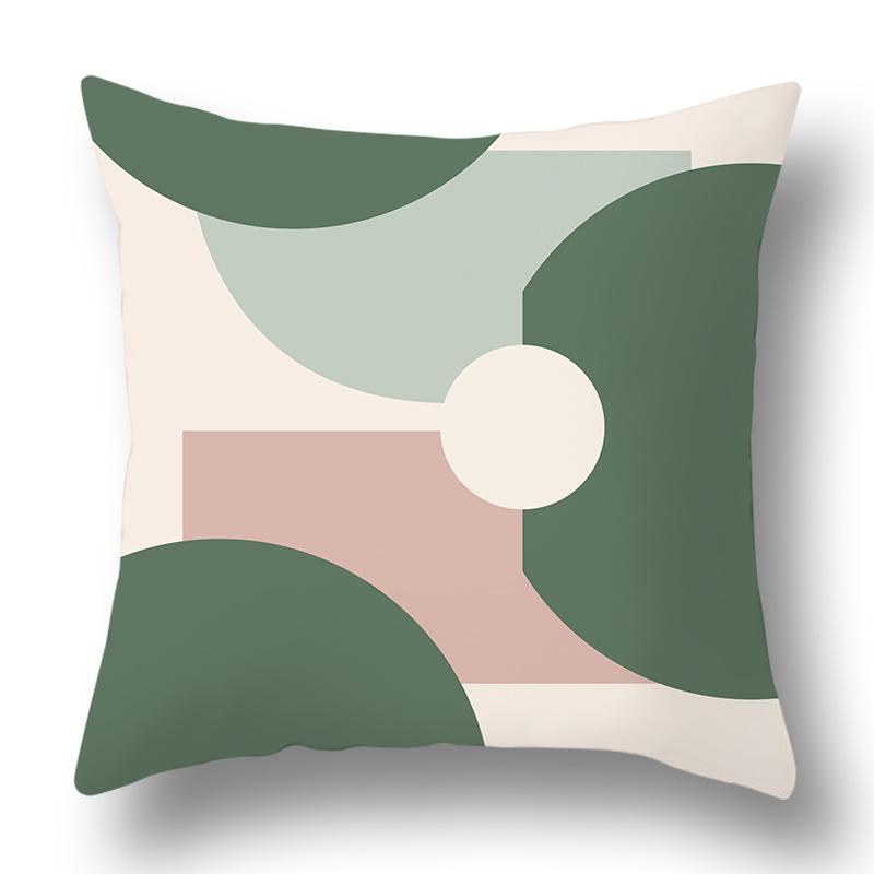 Nordic Abstract Green Geometric Pillowcase Flower Print Home Petal Velvet Pillow Cushion Cover