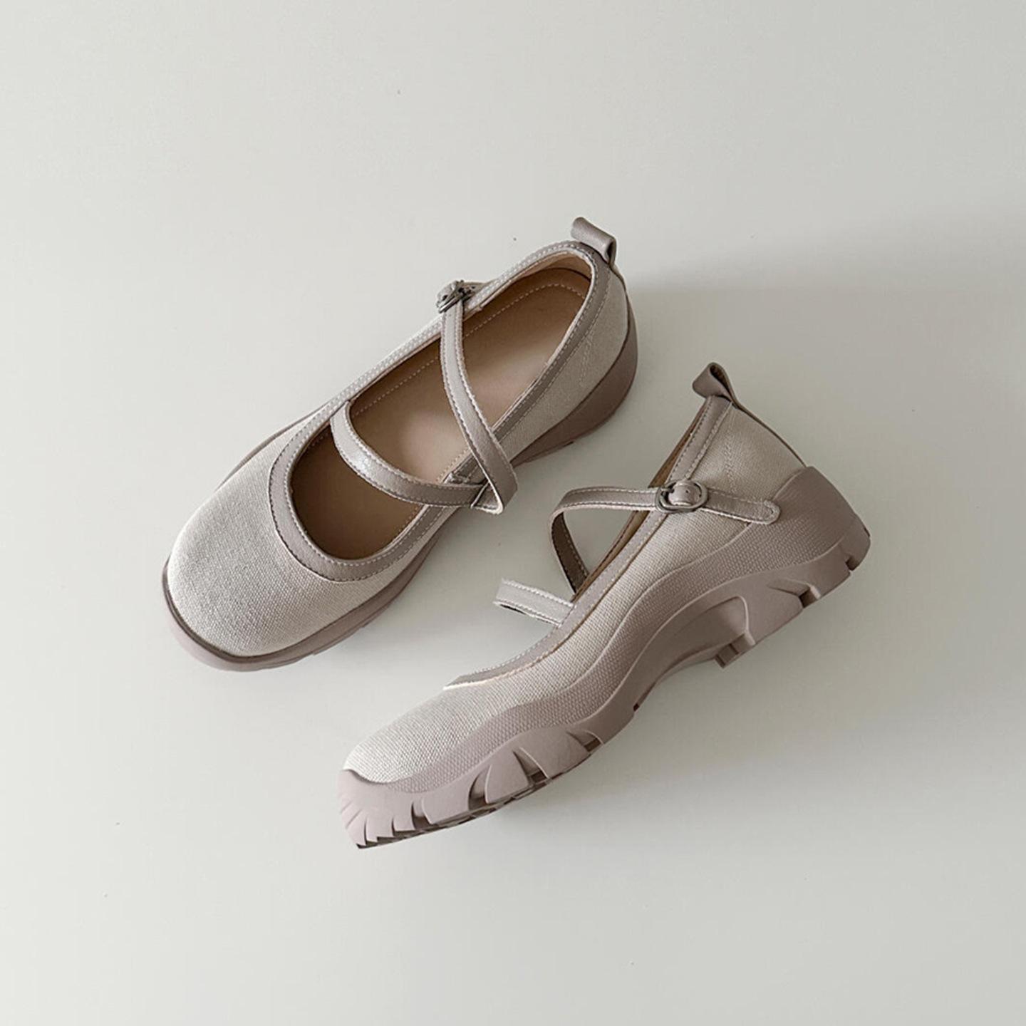 

Cowhide version~ platform casual Mary Jane women s shoes versatile one-word buckle with round head retro sports ballet shoes 40 грязно-белый