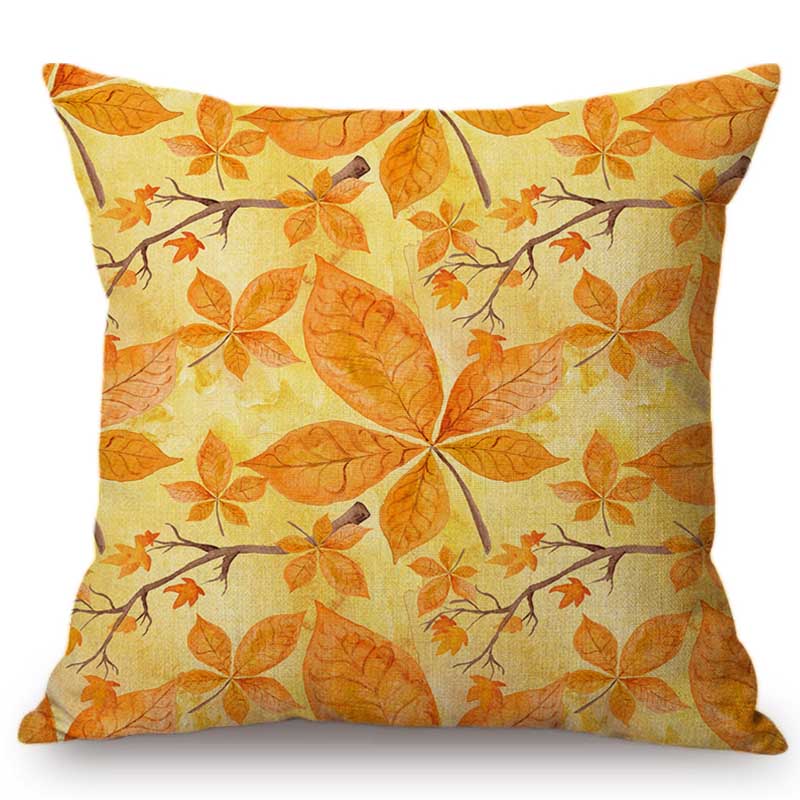 Nordic Autumn Fall Maple Leaf Hand Painting Cushion Cover Home Decoration Scenic Gold Leaves Orange Sofa Pillow Case 45X45Cm