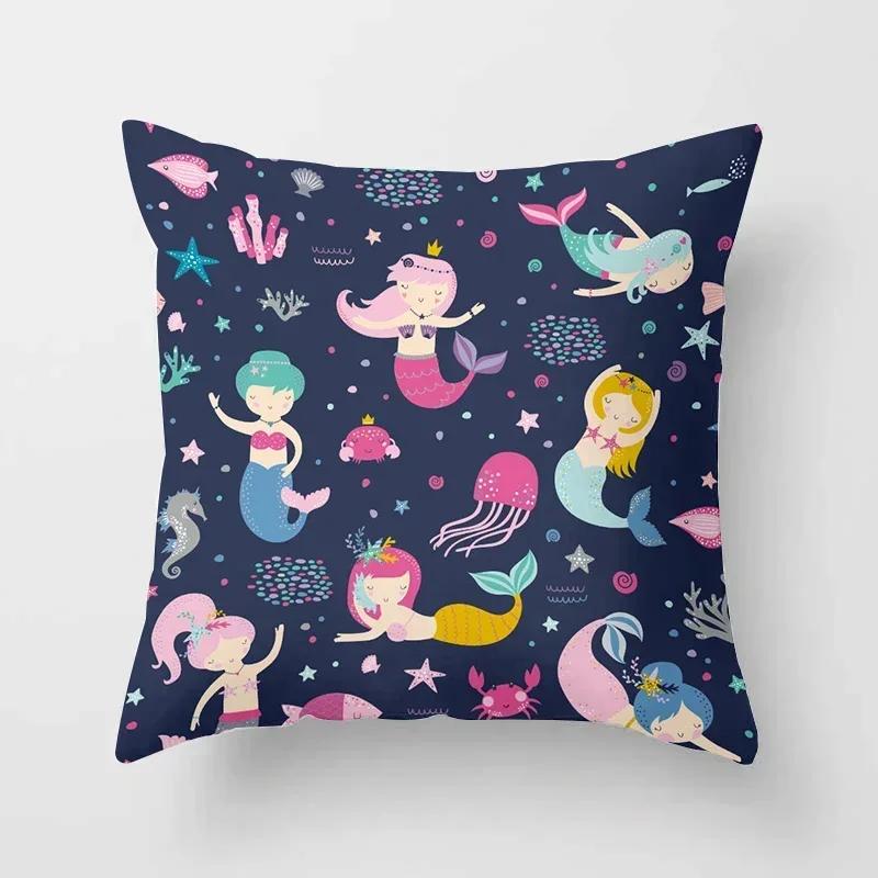 Cartoon Mermaid Decorative Cushions Pillowcase Polyester Cushion Cover Throw Pillow 45*45 Sofa Decoration Pillowcover