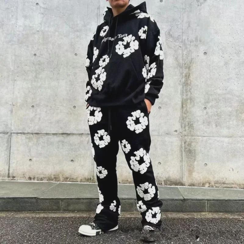 "Kapok Foam Hooded Sweatshirt & Pants Set with Embroidered Logo"