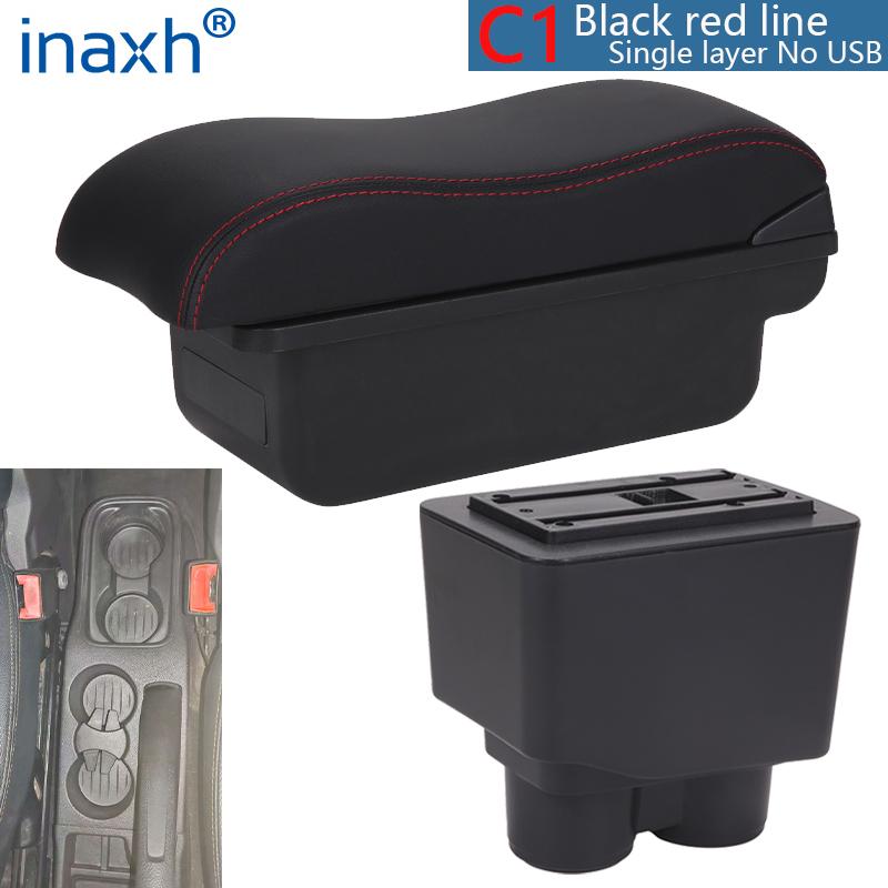 For Ford Figo Armrest Box For FORD KA Plus Car Armrest Interior Parts Center Storage Box Retrofit parts Car Accessories C1 Black red NO USB