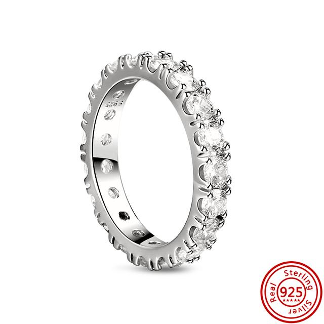 Authentic 100% 925 Sterling Silver Princess Regal Crown Heart Sparkling Zircon Luxury Circle Rings Women Wedding Jewelry